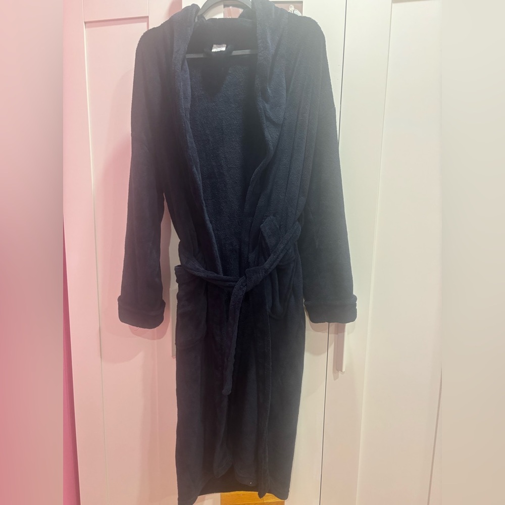 croft & barrow Dark Navy Hooded Fleece Bathrobe with Belt